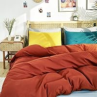 Vista 100 de CLOTHKNOW Juego de edredón de 3 piezas de color marrón caramelo, tamaño individual/individual XL, color terracota suave, color óxido con 2 fundas