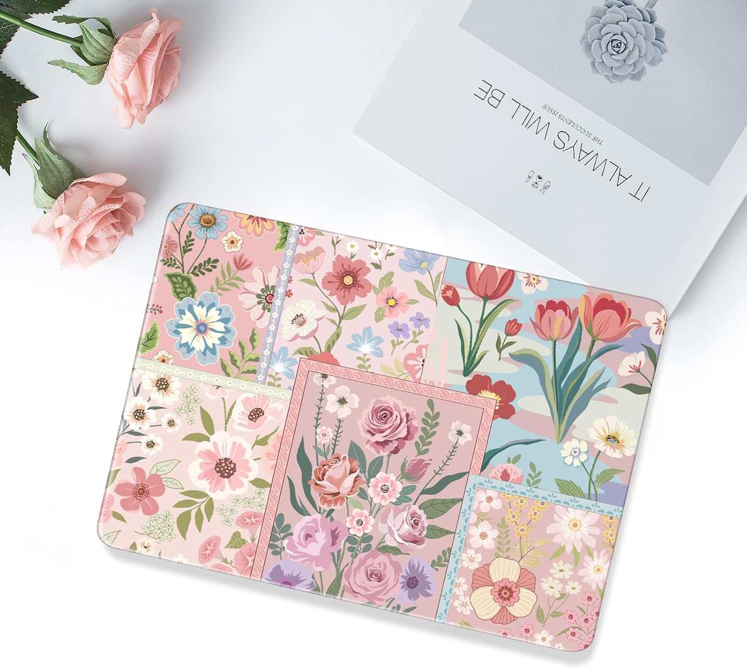 MOSISO Compatible with MacBook Air 13 inch Case M5 2026 M4 2025 M3 M2 2024-2022 A3449 A3240 A3113 A2681, Spliced Flowers Hard Shell&Keyboard Cover&Screen Film for MacBook Air 13.6 inch Case, Pink