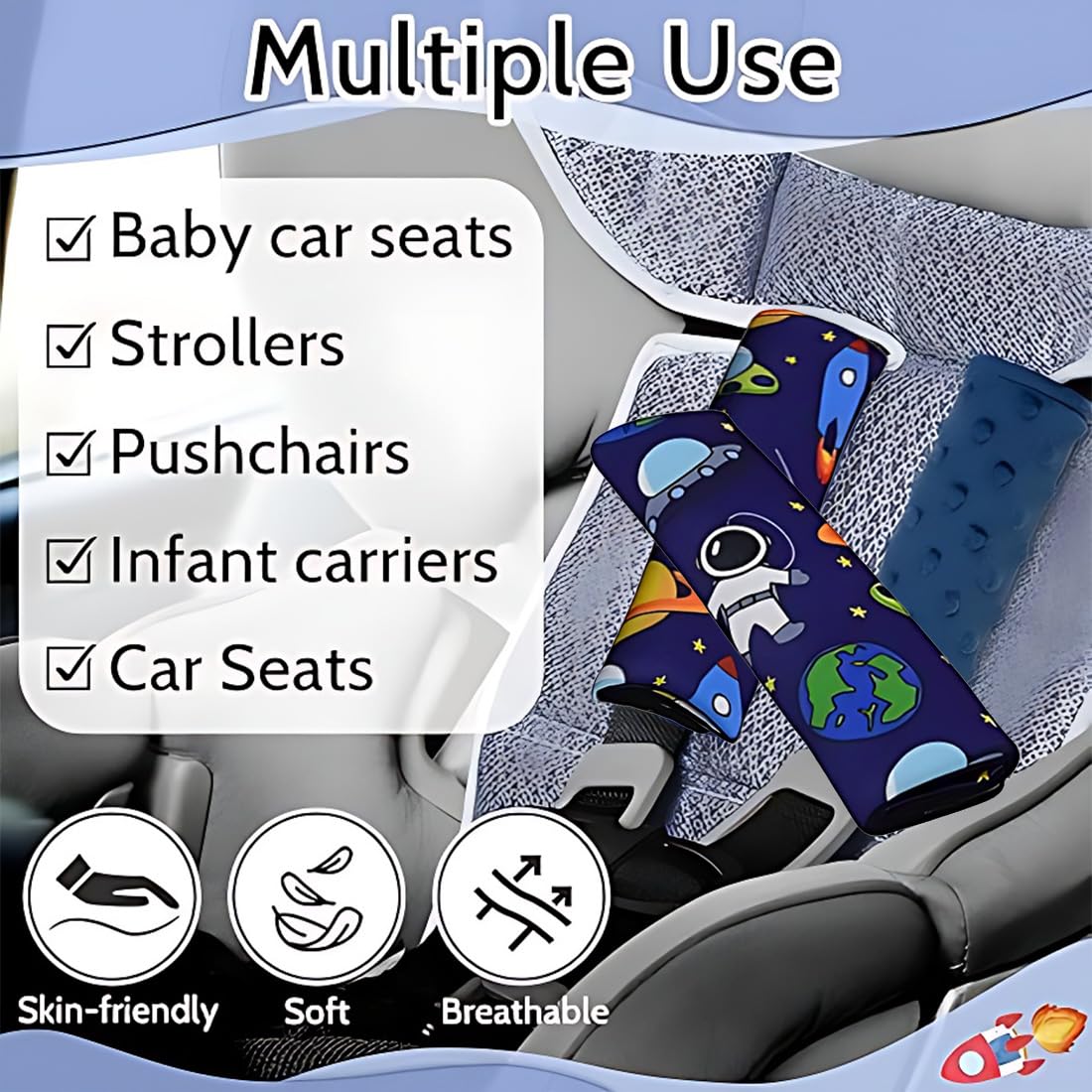2 Piezas Protector Cinturon Coche Niños Lindo Espacio Almohadilla Cinturon Coche Transpirable Y Agradable A La Piel Funda Cinturon Coche Adecuado Para Todas Las Estaciones