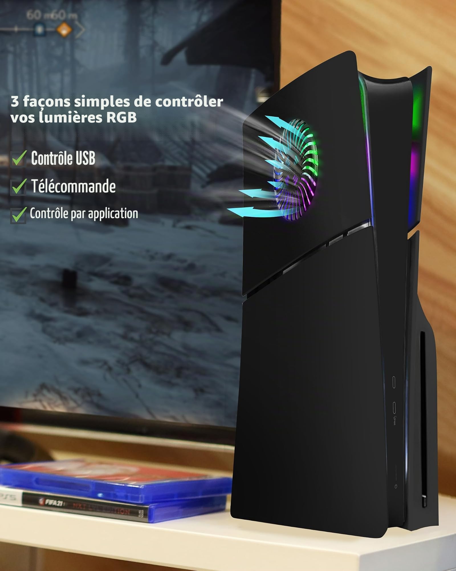 Joso Panneau avant pour PS5 Slim Disc Edition, résistant aux rayures et à la poussière, coque de rechange avec anneau RVB, coque compatible avec PS5 Slim (CD-ROM), plaques pour accessoires PS5 Slim