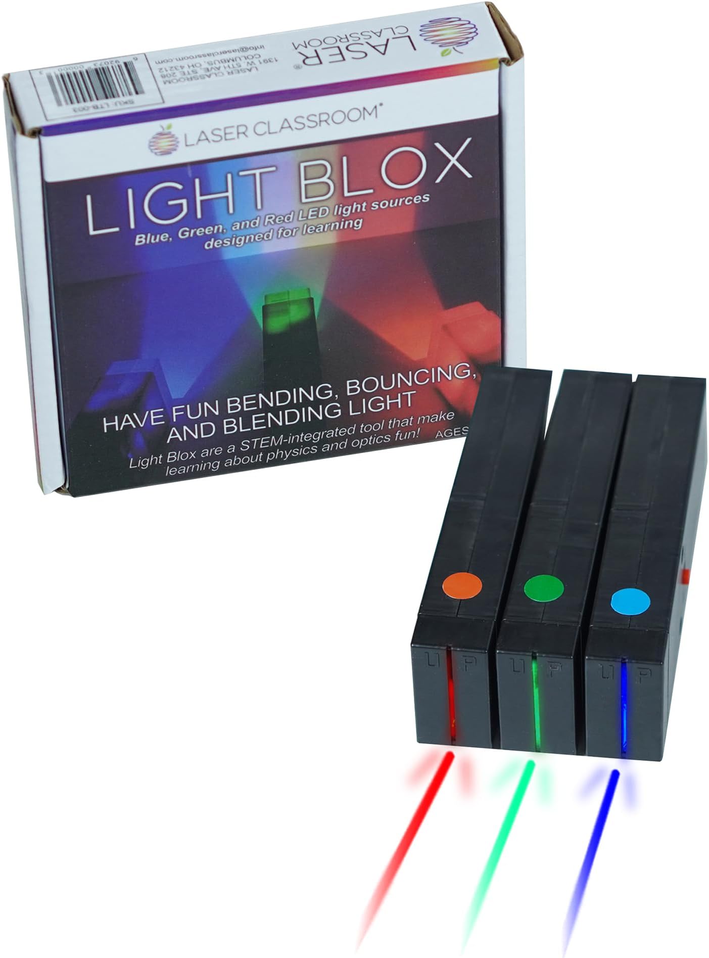 Light Blox - LED Color Mixing Educational Kit for Grades 2-8 (Red Green Blue 3-Pack) - Transforms into Ray Box - Reflection and Refraction Optics Experiments for Kids