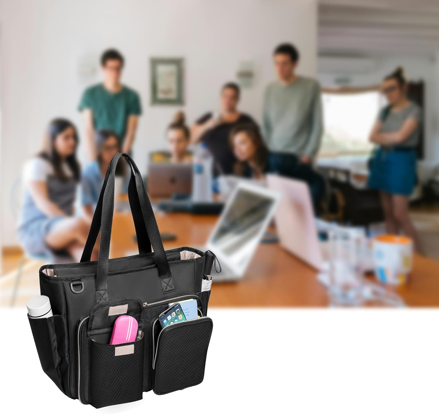 Fasrom Teacher Tote Bag with Laptop Compartment, Teacher Work Bag for Women and Teaching Supplies, Black (Patent Design)