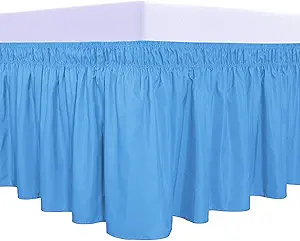 PureFit Wrap Around Ruffled Bed Skirt with Adjustable Elastic Belt - 22 Inch Drop Easy to Put On, Wrinkle Free Bedskirt Dust Ruffles, Bed Frame Cover for Twin,Twin XL and Full Size Beds, Light Blue