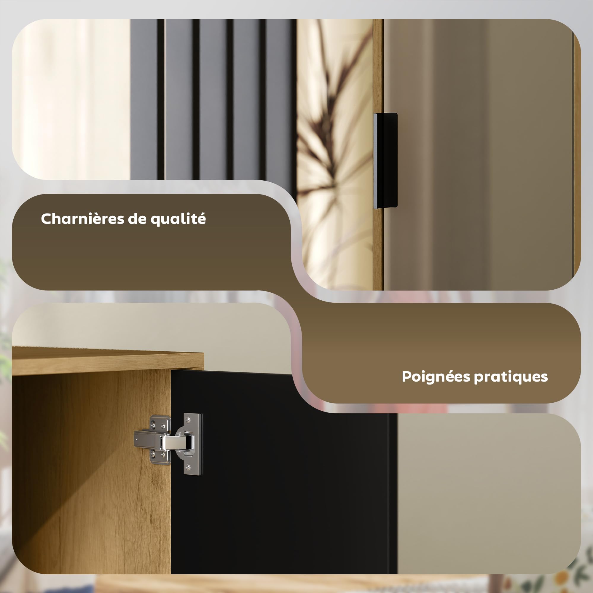 HOMCOM Armoire Chambre penderie Dressing Moderne Armoire de Rangement avec Miroir, Compartiments Ouverts, Placard et Tringle de Suspension, 80 x 30 x 170 cm, Bois Naturel