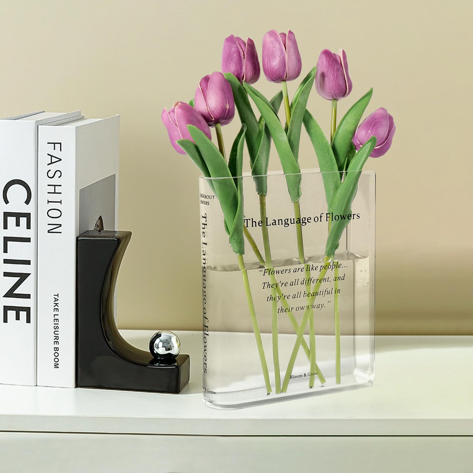 Book Vase for Flowers Home Décor,Flower Vase Artistic and Cultural Flavor Decorative Vase Acrylic Clear Vase for Home and Office,Gifts for Book Lovers. (Transparent)