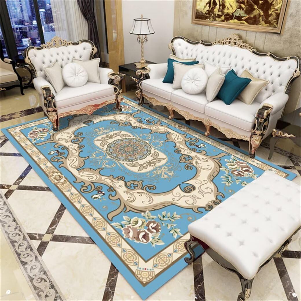 Tapis de canapé bleu vintage floral pour créer un coin de jeu douillet dans la chambre enfant