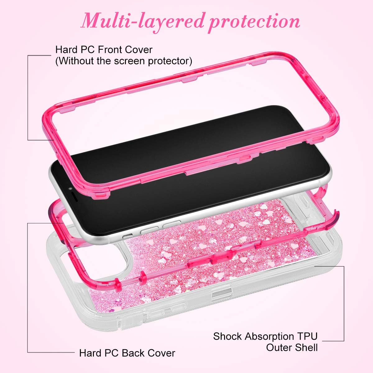 Caka Protective Case for iPhone 11 Pro Glitter Case Protective Liquid Bling Shining Flowing Floating Clear for Girls Women Heavy Duty Bumper Case for iPhone 11 Pro (5.8 inch)(Love Pink)