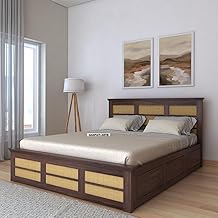 Ganpati Arts King Size Cane Bed with Box Storage - Solid Wooden Double Bed with Headboard (Walnut Finish)
