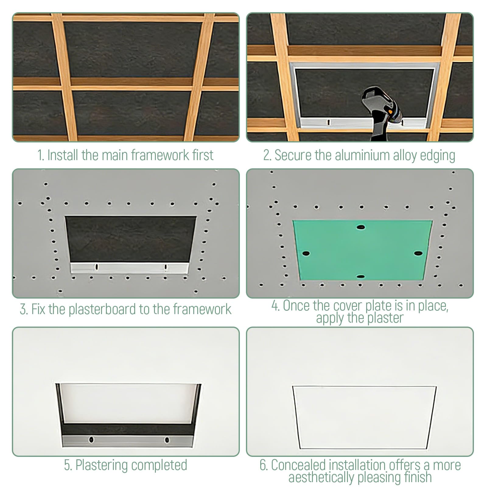 Trampilla Pladur 30 cm, Tapa Registro Pladur de Aluminio con Placa de Yeso Verde, Puerta Revision Empotrada para Techo, Pared, Fontaneria y Electricidad