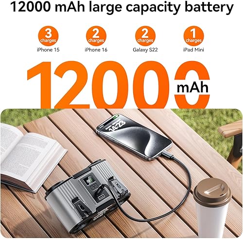 Miniatura 5 de Ventilador de cintura personal de 12000 mAh, clip recargable por USB para trabajar, 10 velocidades y enfriamiento 23 horas y prevención de golpes de