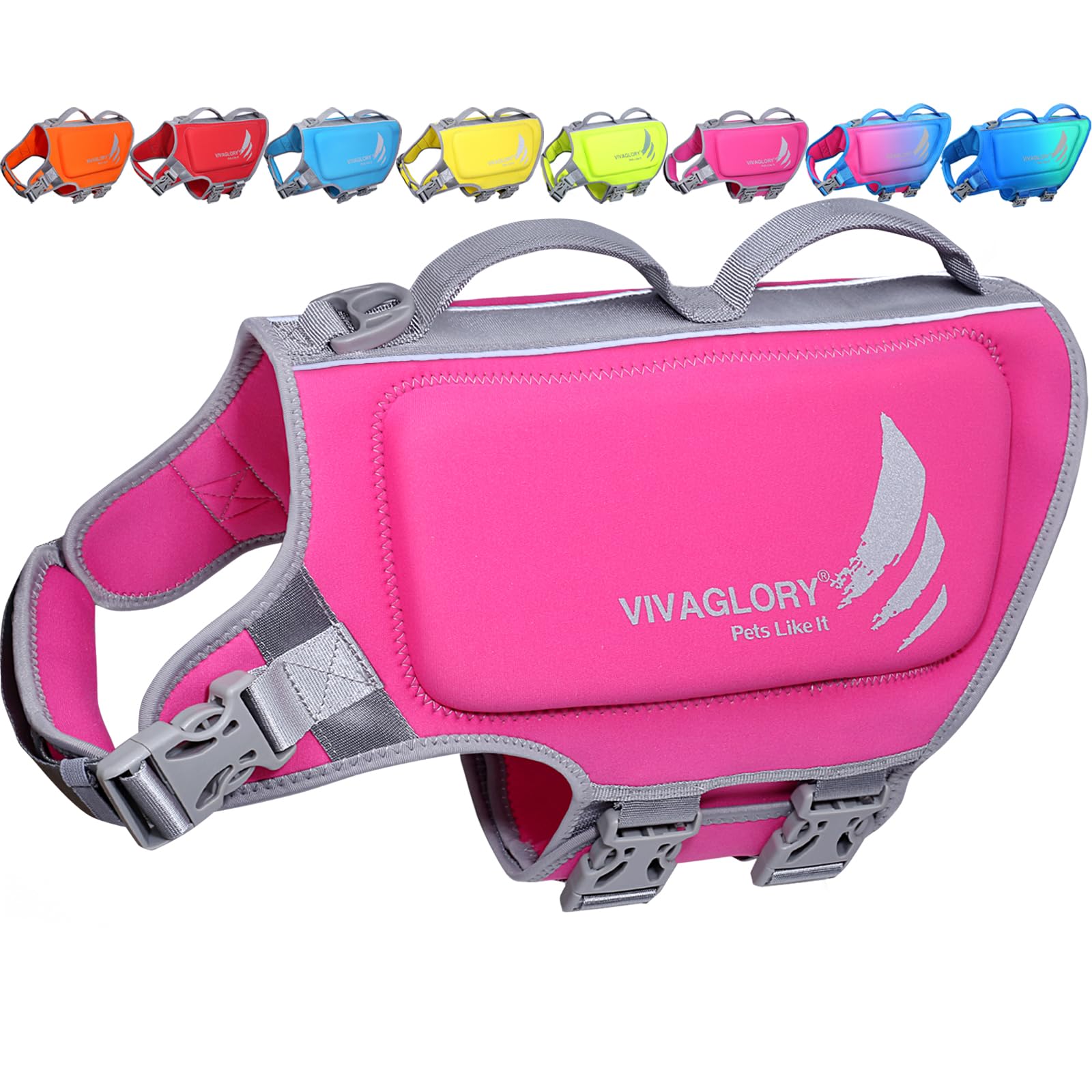 VIVAGLORY High Buoyancy Dog Life Vest, Swimming Vest with Handle, Dog Life Jacket for Swimming & Boating, Buoyancy for Puppy Doggy, XL, Pink