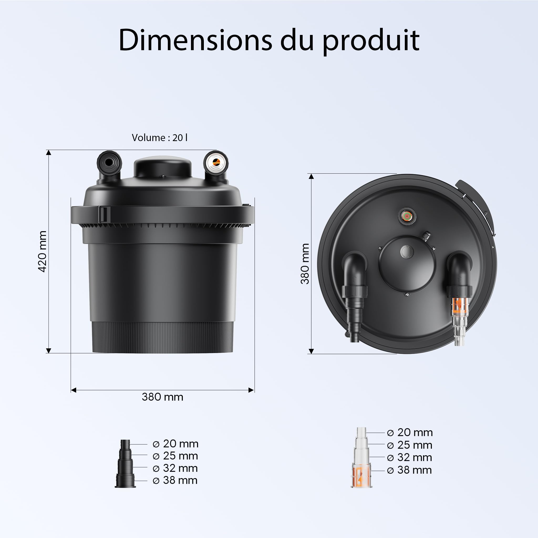 Wiltec CPF-280 Filtre de bassin à pression avec stérilisation UV - 380 x 380 x 420 mm - 11 W/étang 8000 l max. / réservoir 20 l - Filtration eau à grand débit
