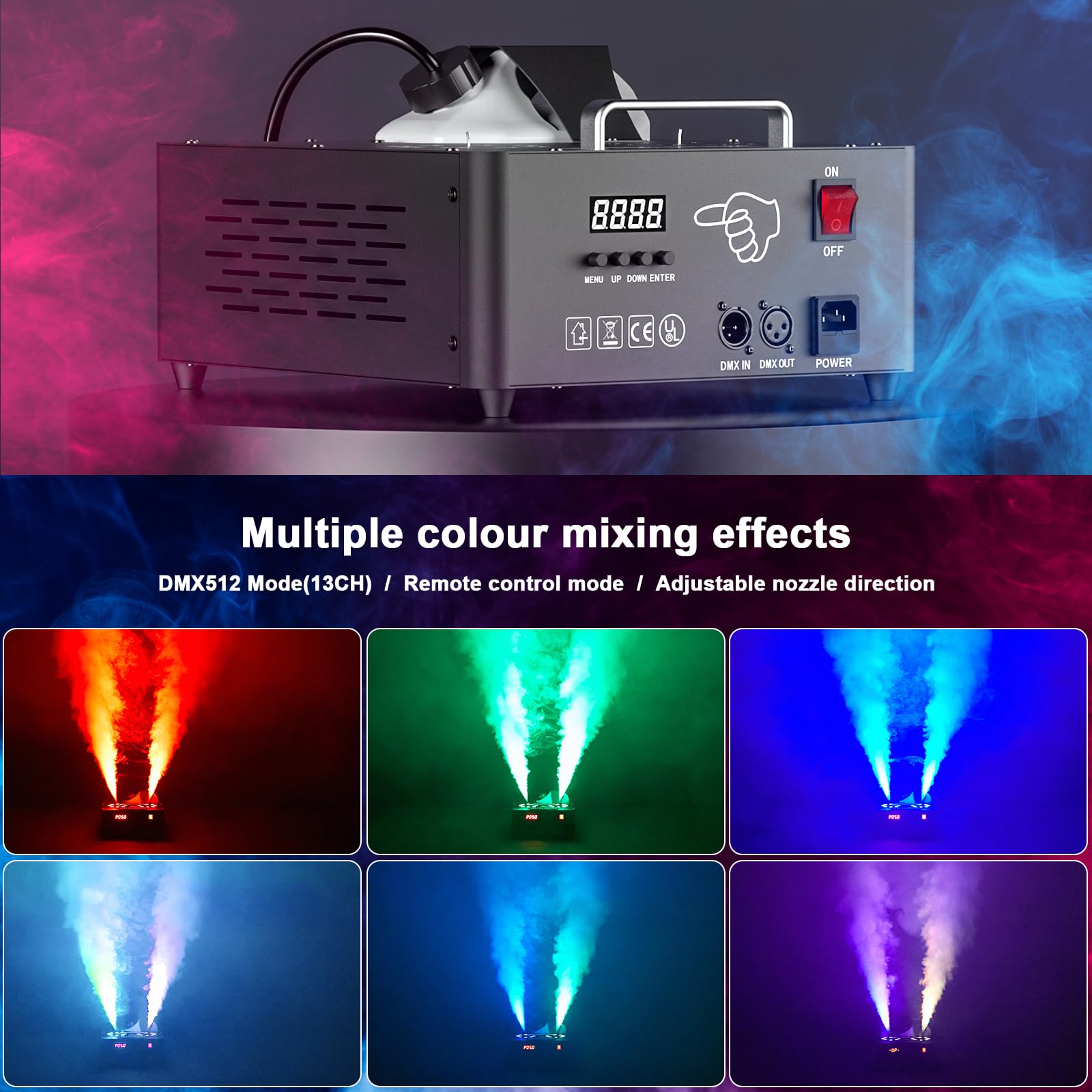 2000W Machine à Fumée Soiree, Machine a Brouillard avec 8+8 LED Lumières Contrôlables en Couleur, Machine a Fumee Lourde avec Télécommande pour Mariage, Fête, Halloween, Effets de Scène