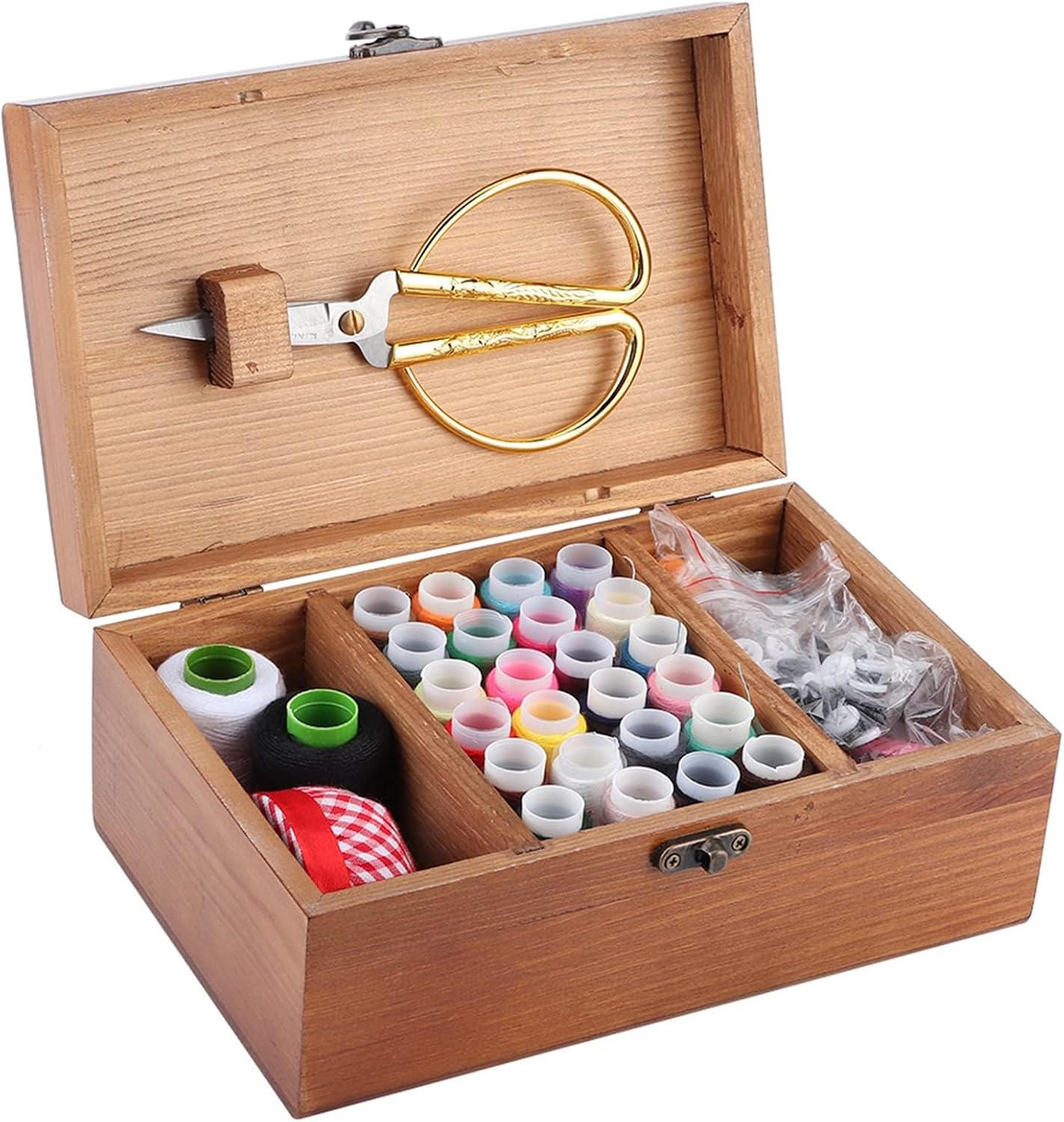 Wooden Sewing Basket, Pine Wood Wear Resistant Sewing Box, Vintage Taraxacum Pattern Exquisite Practical Sewing Basket, for Home Use[Set]