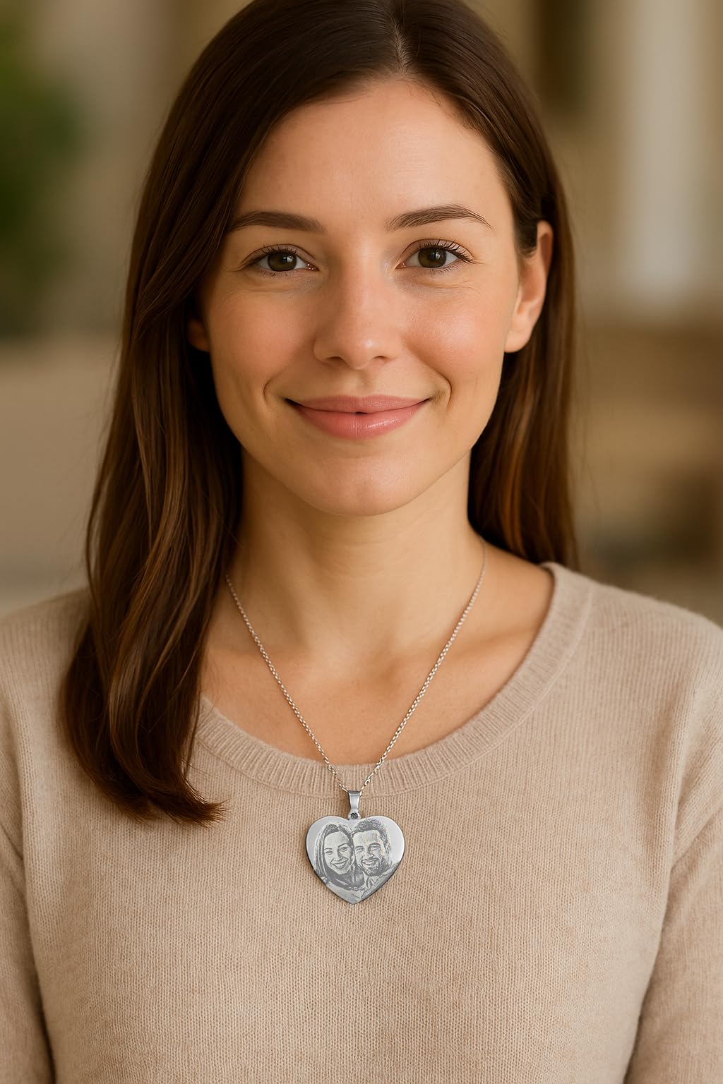 Collar Corazón con Foto Grabada | Medalla Personalizada para Mujer | Acero Inoxidable con Imagen y Texto en el Reverso | Joya Regalo con Fotograbado en Forma de Corazón