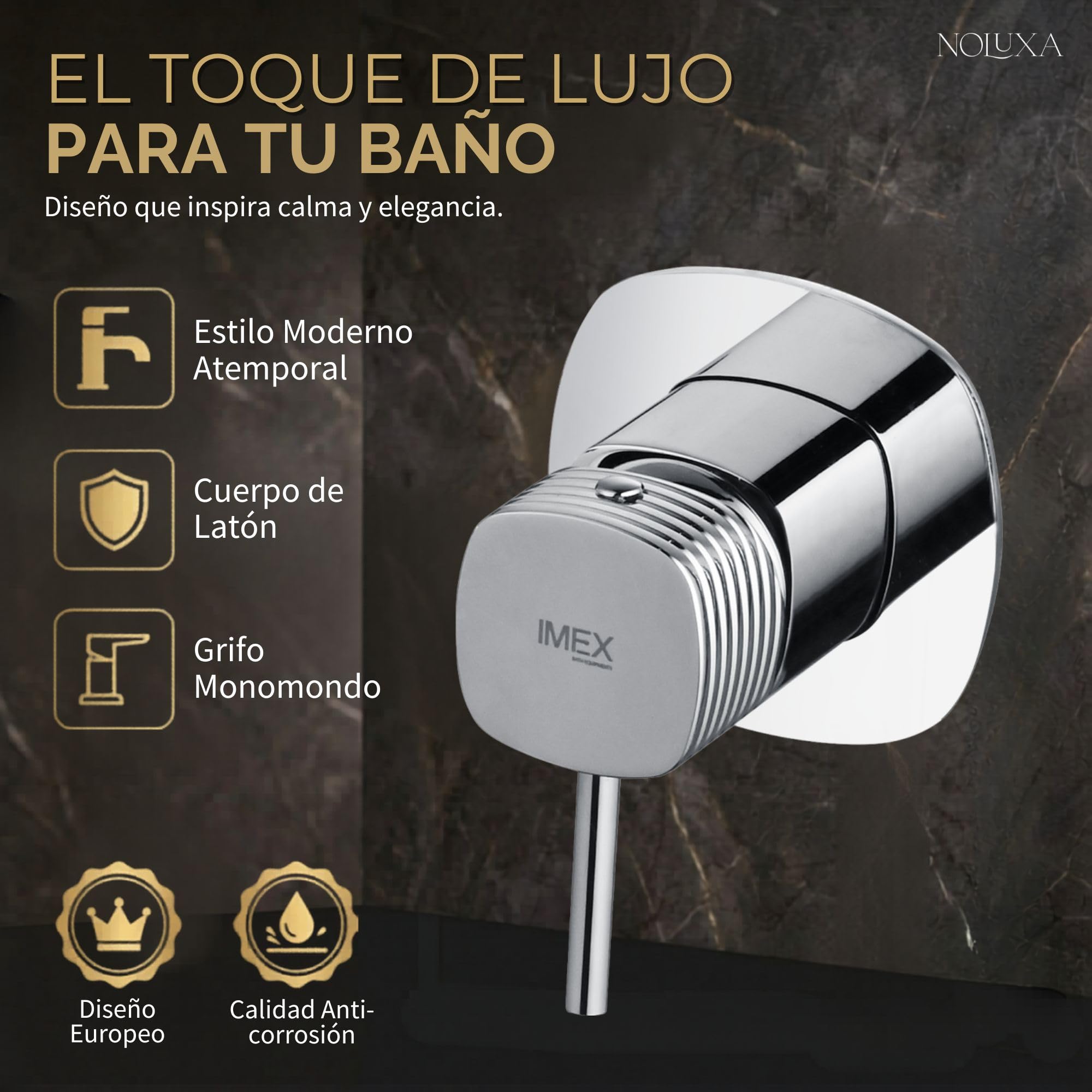 IMEX - Grifo Lavabo Empotrado Cromado | Grifo de Lavabo Monomando Pared Mezclador Agua Fría y Caliente | Grifería en Latón con Cartucho Cerámico Ø35mm | Serie Firenze