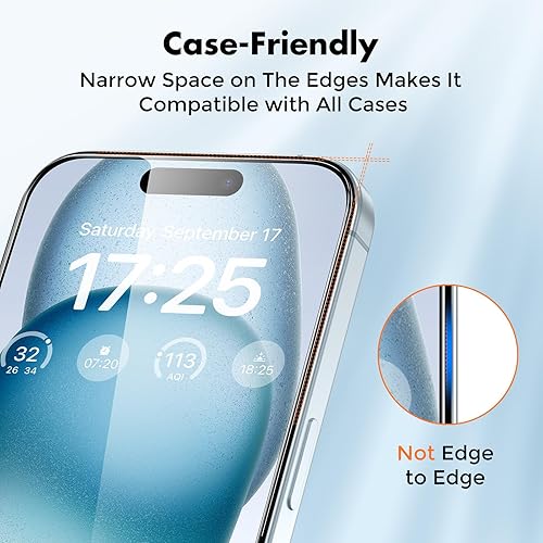 Miniatura 6 de UNBREAKcable Paquete de 3 protectores de pantalla para iPhone 15, vidrio templado doble inastillable marco de fácil instalación dureza 9H 99.99%