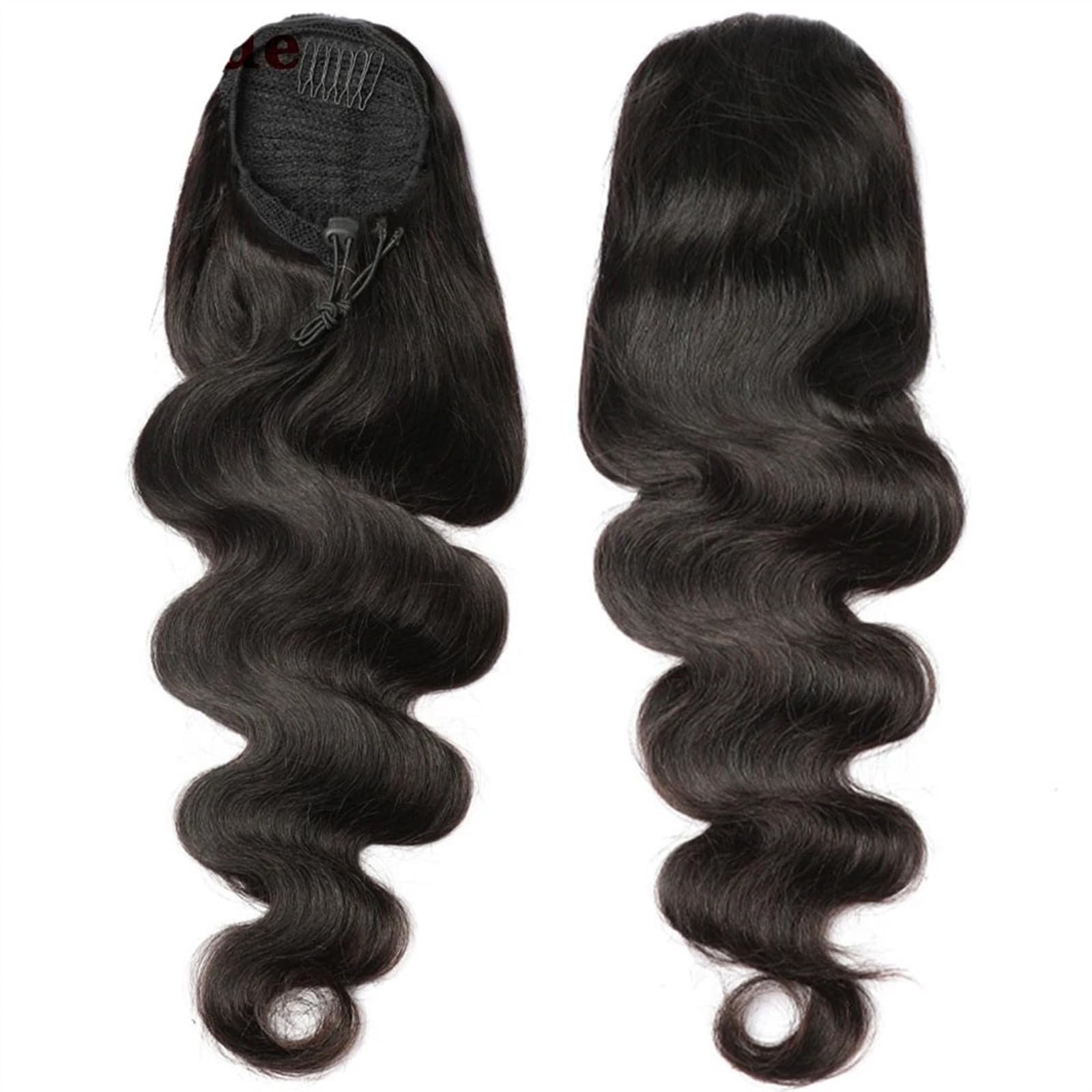 Cola de Caballo Extensiones de cola de caballo con clip de cabello humano brasileño ondulado, extensión de cola de caballo con cordón negro natural for mujeres Chica Postizos de Pelo ( Size : 20inches