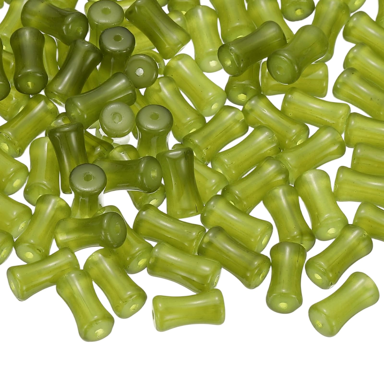 sourcing map 100 Pcs Glass Tube Beads, 6x12mm Cylinder Loose Beads, Stick Tube Beads Glass Bugle Seed Beads for Bracelets Jewelry Making DIY Crafts Earrings Necklaces, Olive Green