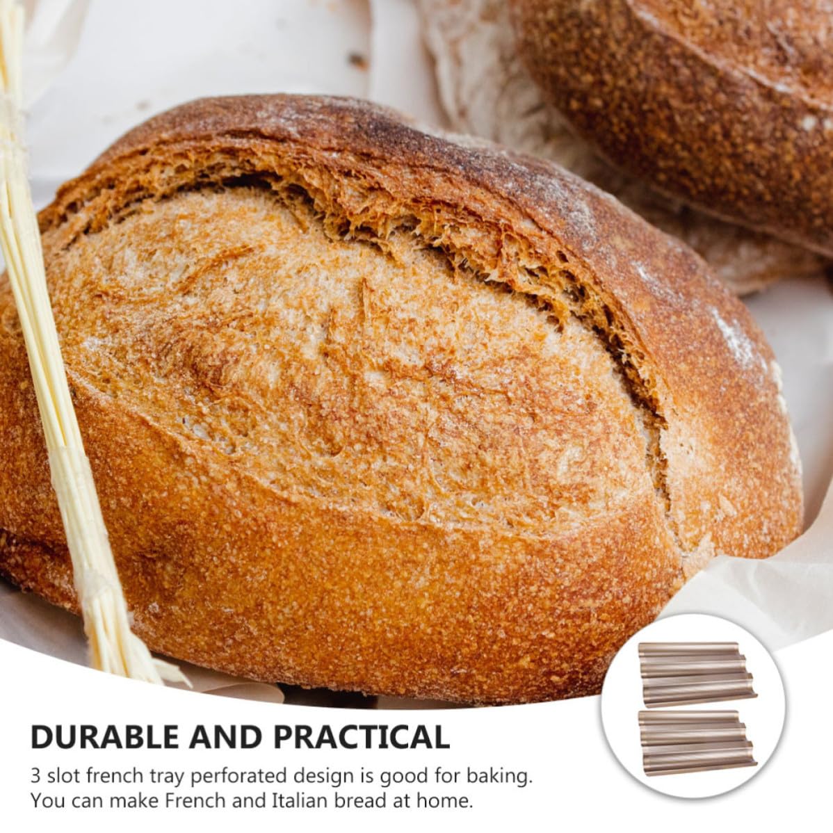 Moule à Français 2 Pièces 3 en Acier Carbone Antiadhésif Perforé pour Cuisson de Baguettes Four pour Pâtisserie