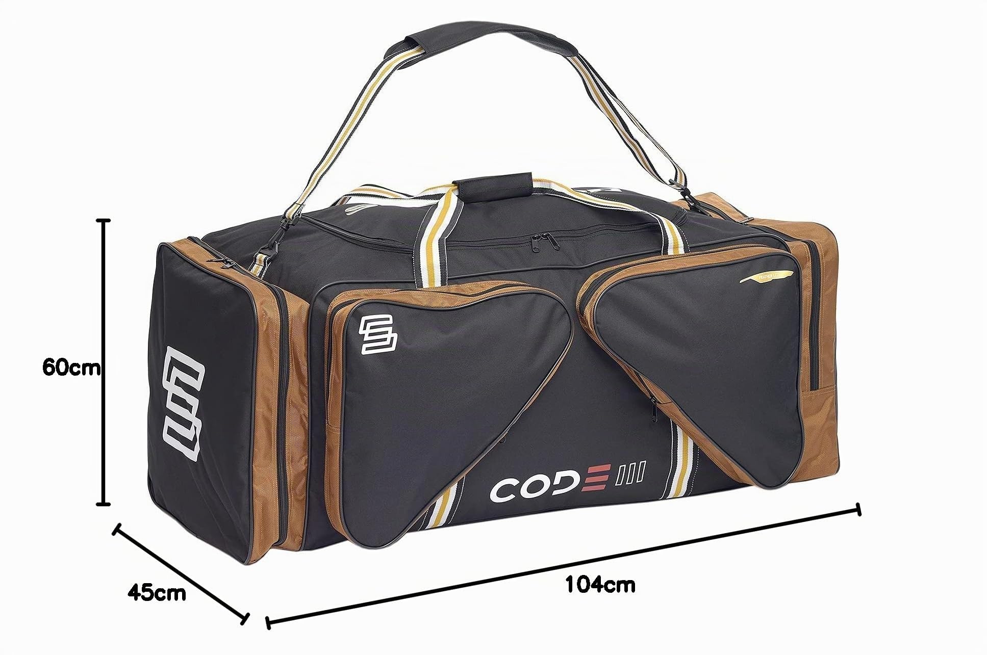 Sherwood Tragetasche Code III LE-Large | Transporttasche für Sport- BZW. Eishockeyausrüstung | inkl. Tragegurte | 4 Außenfächer | 104 x 60 x 45 cm | schwarz-Gold