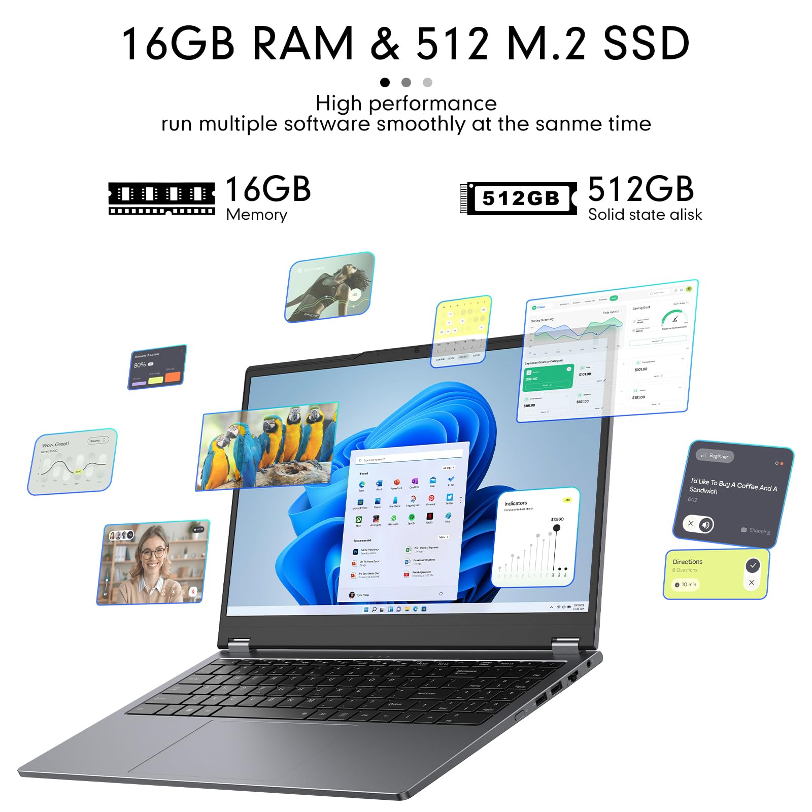 Amazon.co.jp: EYY 2 in 1ノートパソコン。15.6インチ 16GB DDR4 512GB