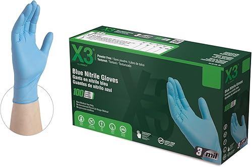Miniatura 8 de X3 Blue Nitrile Disposable Industrial-Grade Gloves, 3 Mil, Latex & Powder-Free, Food-Safe, Non-Sterile, Lightly Textured