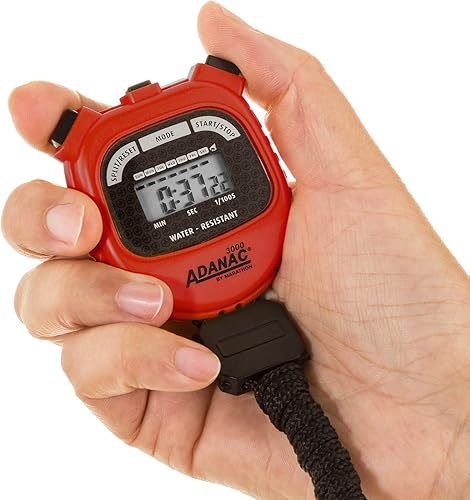 Miniatura 4 de Marathon Adanac 3000 cronómetro digital, color rojo, alta precisión de 1100 segundos, resistente al agua, al polvo y a los golpes, cordón de 46