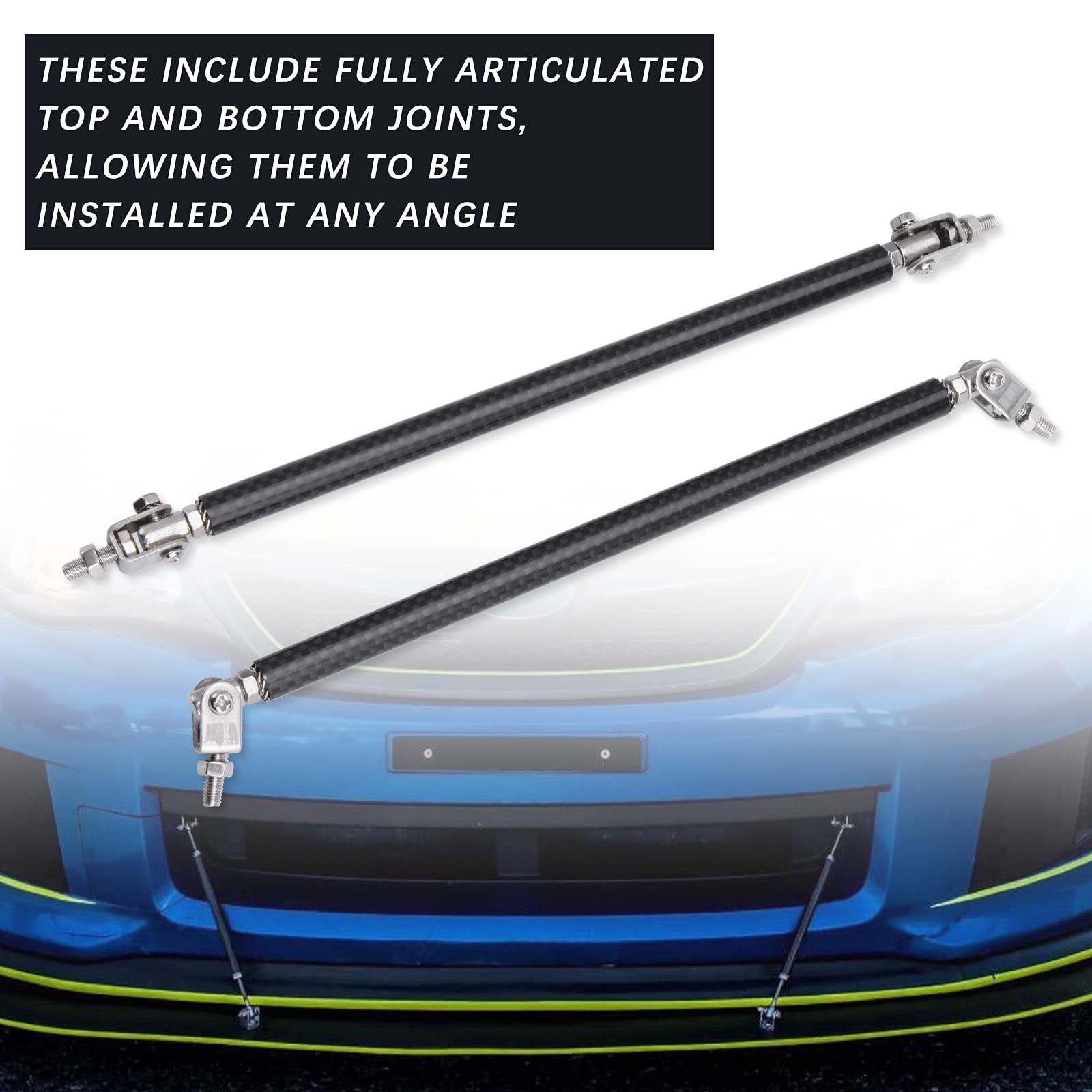 2 barre di supporto splitter regolabili, 20,3 - 33 cm, per paraurti anteriore, universale, in carbonio, 25,4 - 33 cm