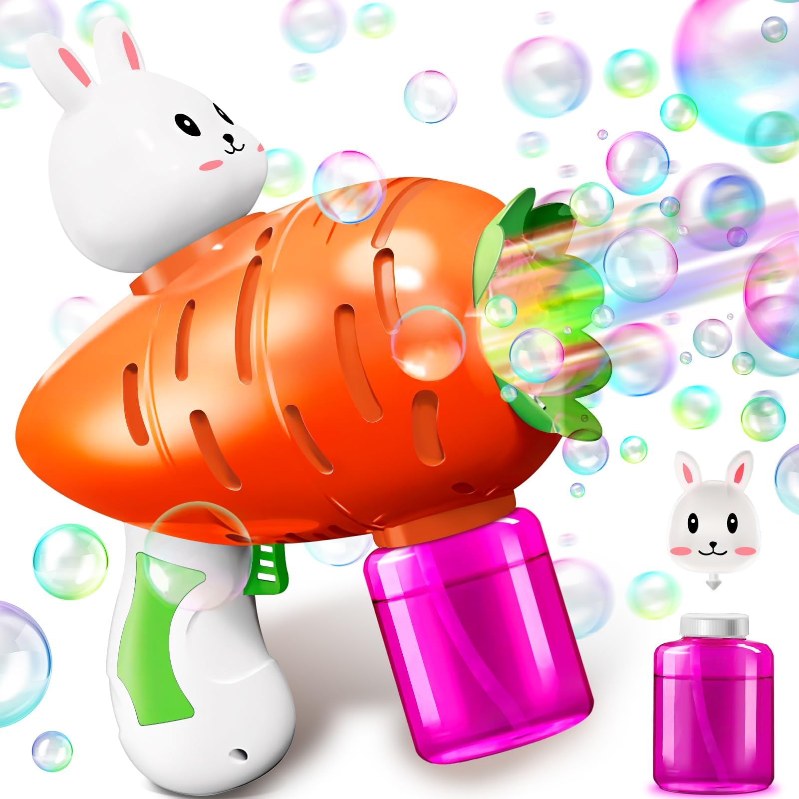 Easter Bunny Bubble Machine: Automatic Bunny Bubble Guns for Kid 3-8, Summer Party Outdoor Toys, Bubble Blower Maker with 20 Pack Bubbles Refill, Machine Electric Bubble Toy Birthday Gift for Boy Girl