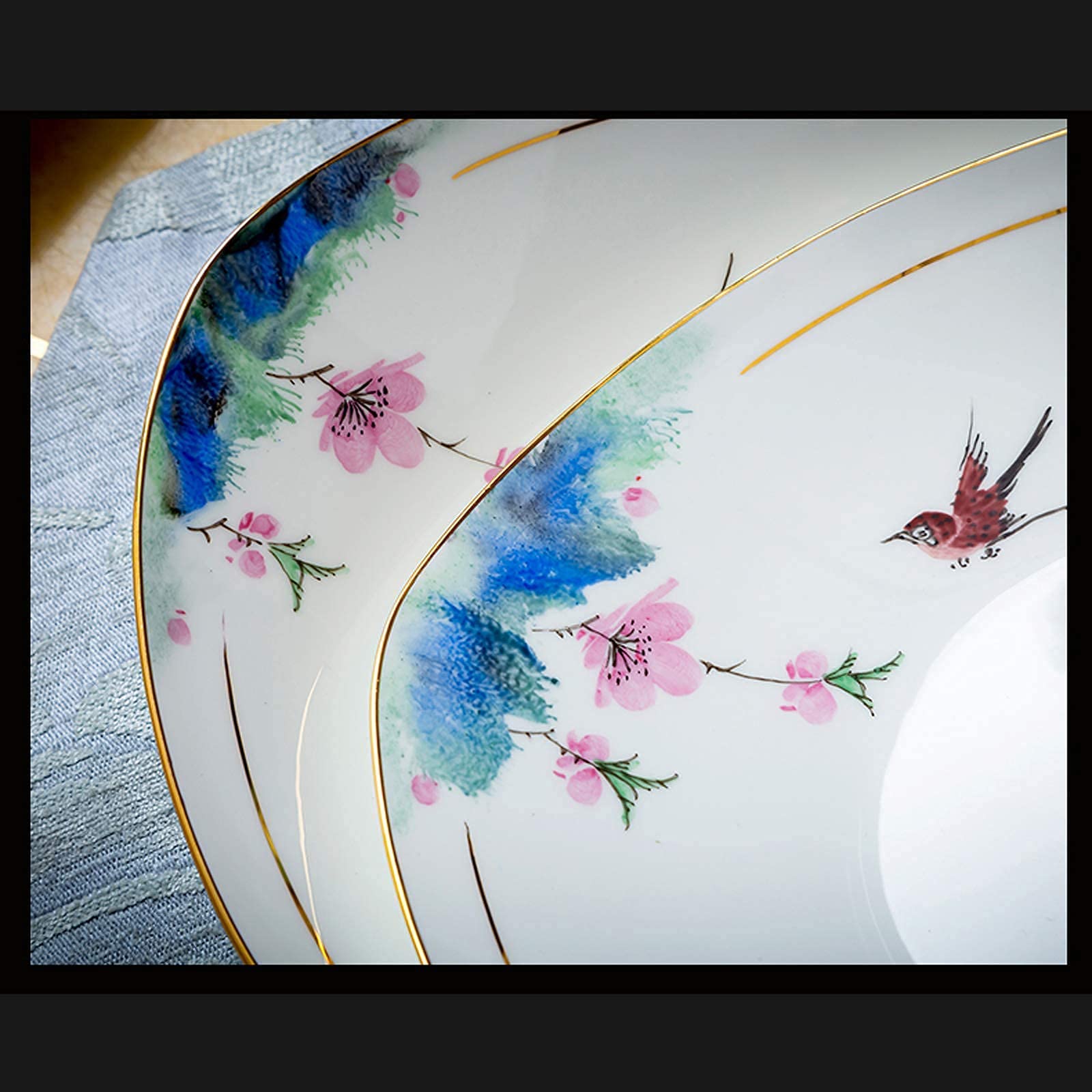 Zestaw obiadowy z ceramiki, garnek do zupy, talerz i miska | 50-elementowy zestaw obiadowy z wysokiej jakości porcelany kostnej na prezent ślubny i przyjęcie świąteczne