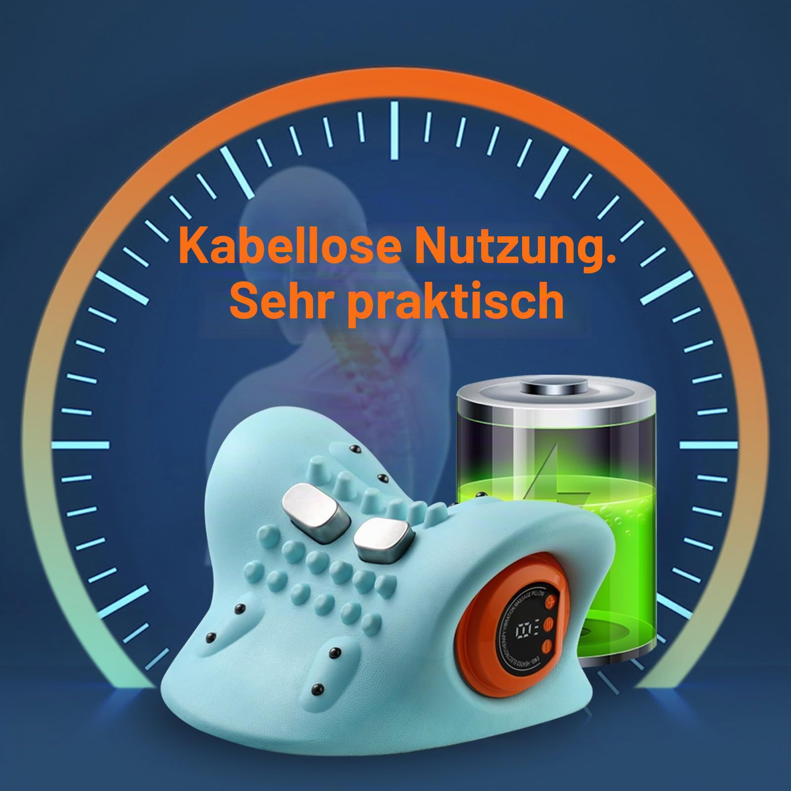 Nackenmassagegerät Kabellos, Elektrische Nackenmassagegerät mit Wärme, Nackenstrecker zur Entspannung von Nacken und Schultern, 3 Modi 6 Einstellbare Frequenzen