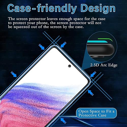 Miniatura 6 de Paquete de 3+3 Protector de pantalla para Samsung Galaxy A53 5G, paquete de 3 películas de vidrio templado y 3 protectores de lente de cámara, sin