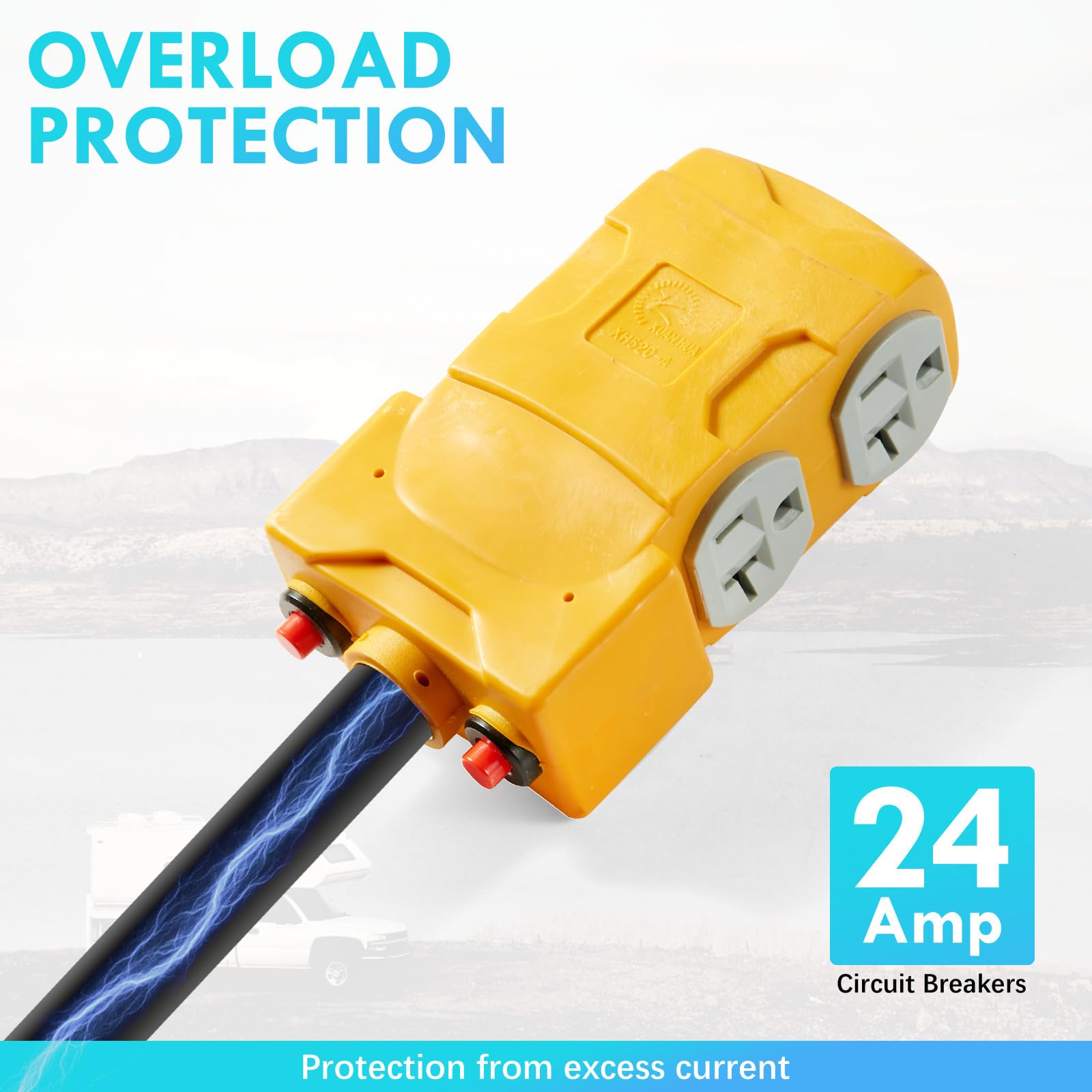 Adaptateur de distribution 50 A à 20 A 110 V pour camping-car, NEMA 14-50P à 4 x 5-20R/15R 4 broches pour prise domestique à multiples prises avec disjoncteur de 20 A, cordon de
