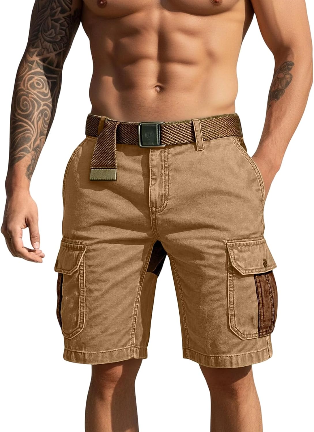 Mens Lightweight Quick Dry Shorts Outdoor Cargo Shorts Adjustable Waist Hiking Travel with Multiple Pockets