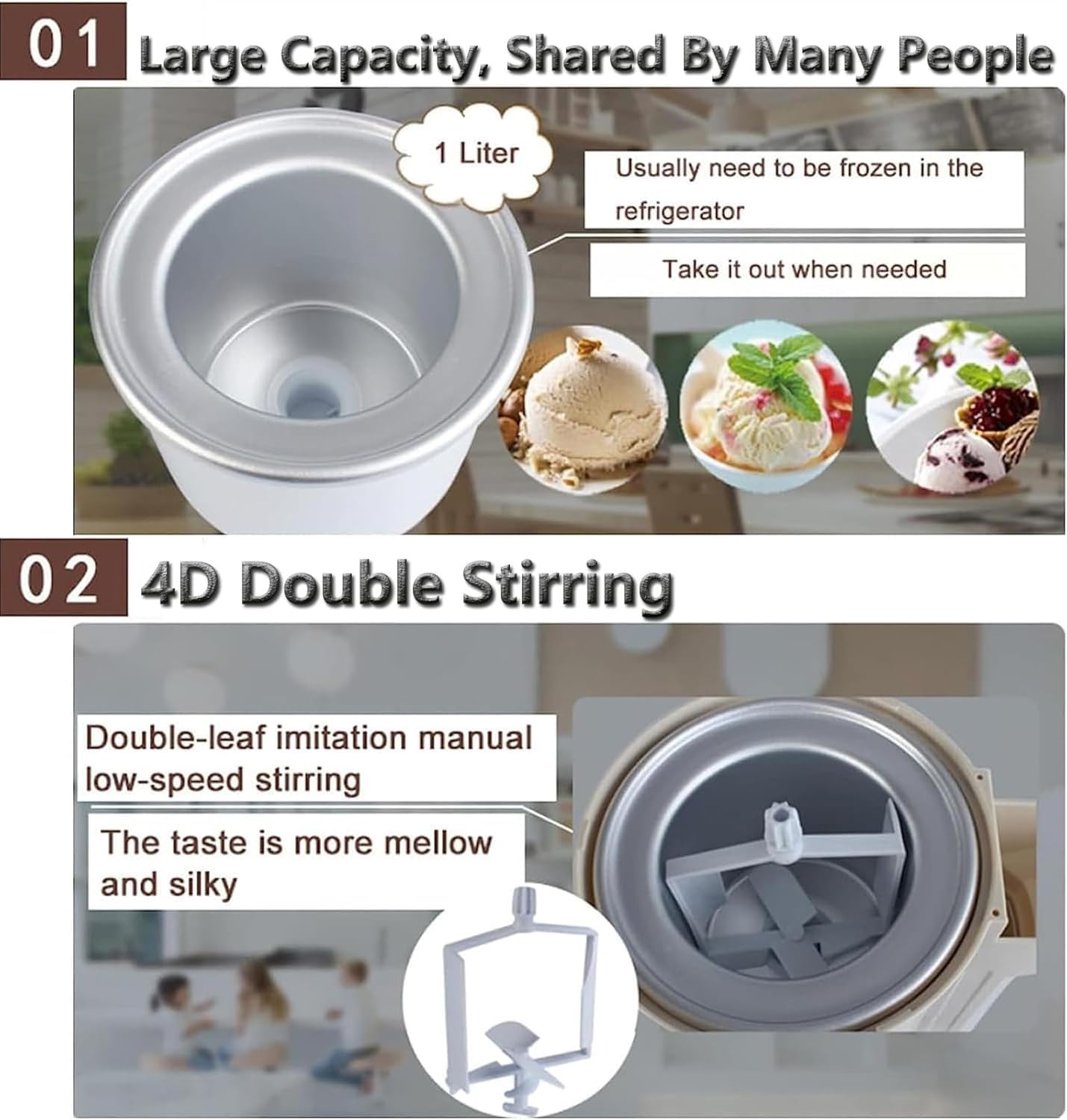 Máquina Automática para Hacer Helado, 1000ml con Tanque Interno, Hace 7-8 Cucuruchos, Almacenamiento Fácil en Congelador, Gelato y Sorbete Casero, Ciclo Rápido 30 Minutos,Light Green