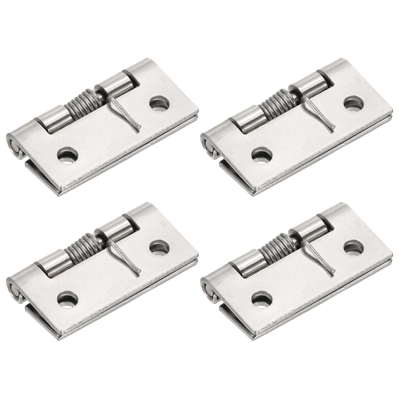 sourcing map 4pcs Spring Loaded Hinges 1.5" Length Stainless Steel Spring Self Closing Small Door Hinge for Cabinet Door Box DIY Hardware, Silver