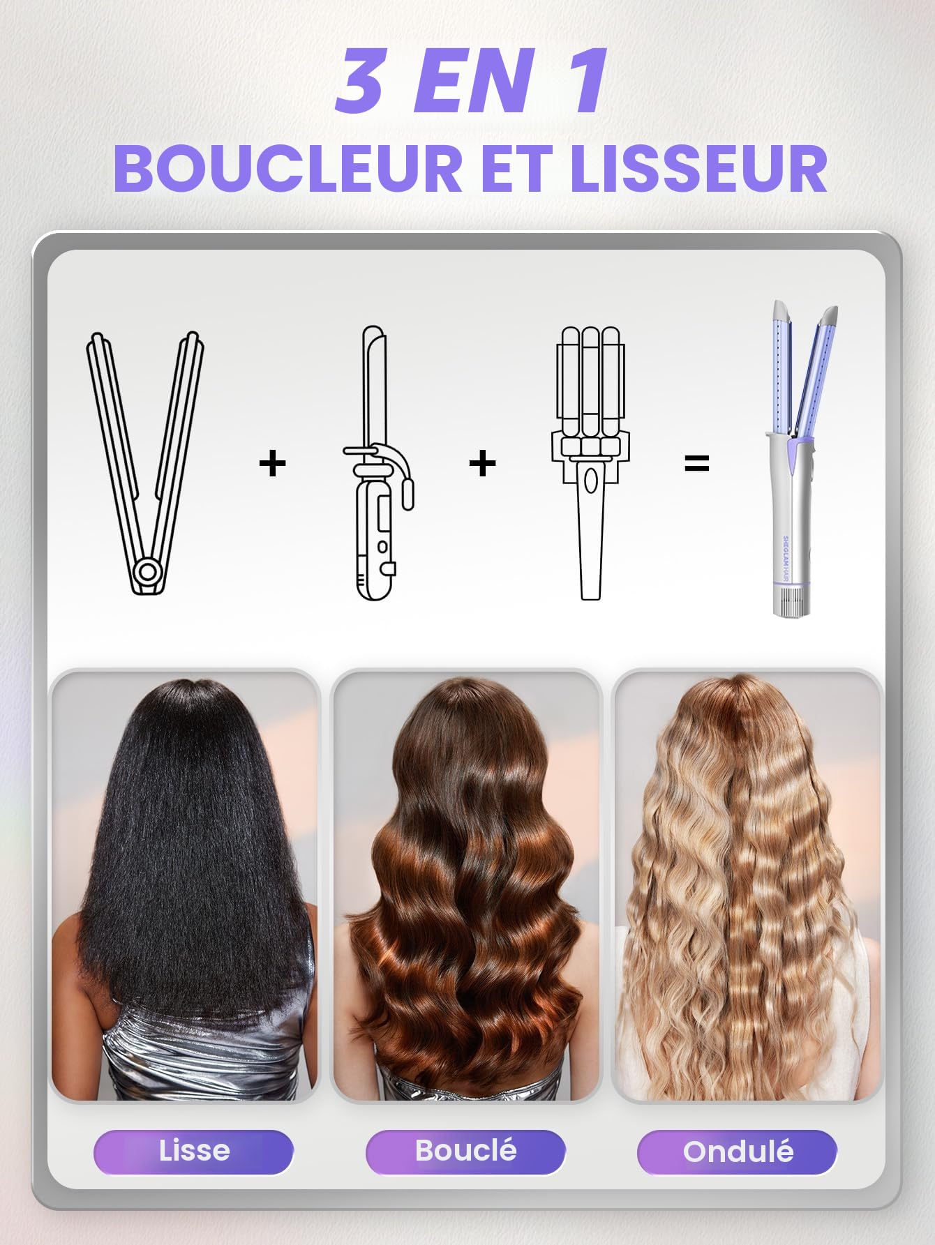 SHEGLAM Lisseur Professionnel à Air Froid avec Peigne - Flux d'Air 360° pour Coiffure Durable, 4 Niveaux de Température Réglable (160°C-220°C), Double Tension (110V-240V), Technologie Anti-Brûlures