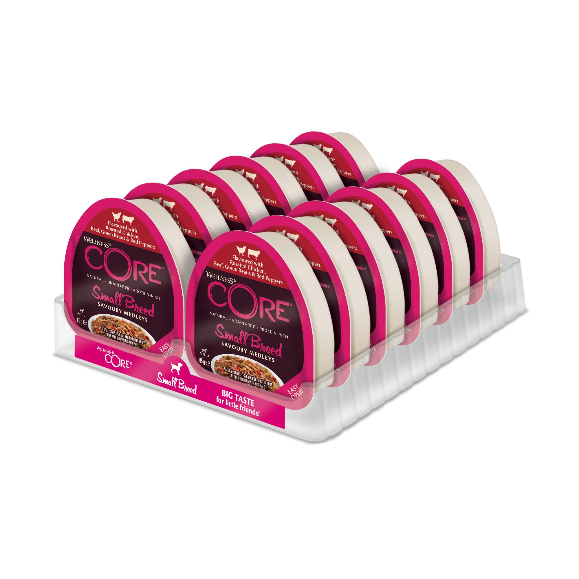 Wellness CORE Savoury Medleys 12 x 85g, Huhn & Rind – Hundefutter Nass für Hunde Kleiner Rassen, getreidefrei, natürlich, hypoallergen, proteinreich, hoher Fleischanteil