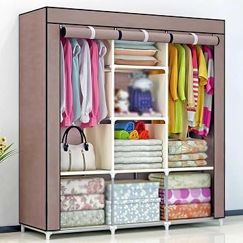 Portable Closet Wardrobe Heavy Duty Cloth Wardrobe, Fabric Wardrobe with Doors and Hanging Rods, Quick and Easy to Assembly, for Living Room, Bedroom, Clothes Room