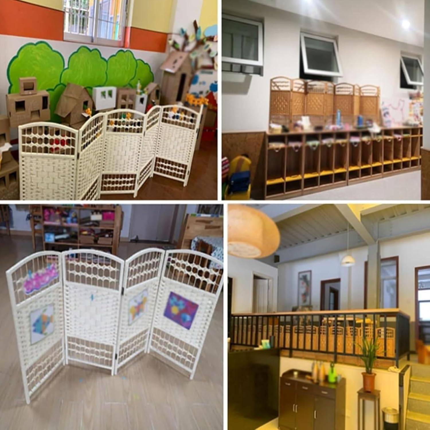 4パネルショートルーム装飾パーティション、両面竹製小型ルームディバイダー、仕切り壁、ライブ放送背景用(Color-1,50x30cm