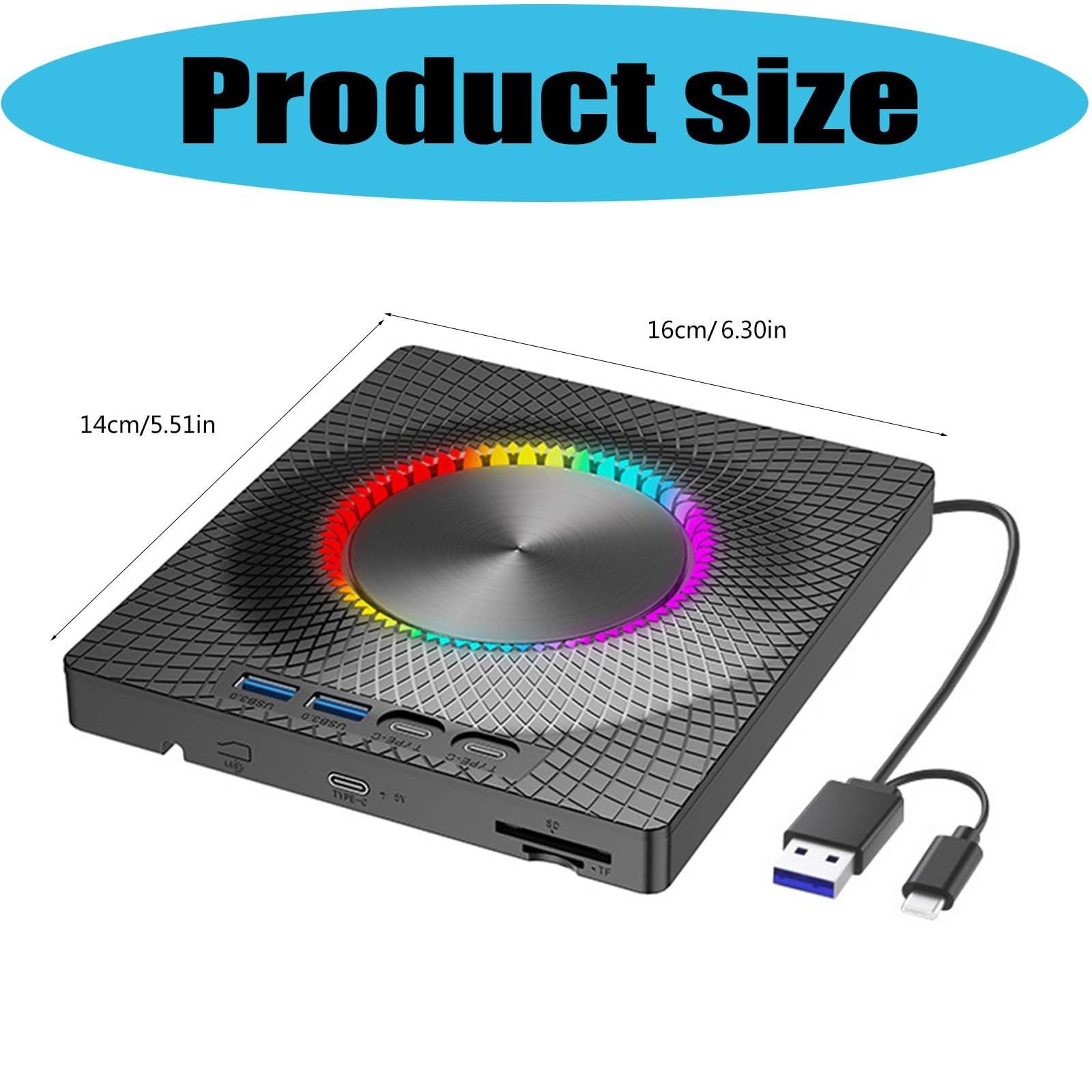 Unidad de disco externa portátil con conexión USB 3.0 y tipo C para una rápida transferencia de datos y grabación de discos para viajeros