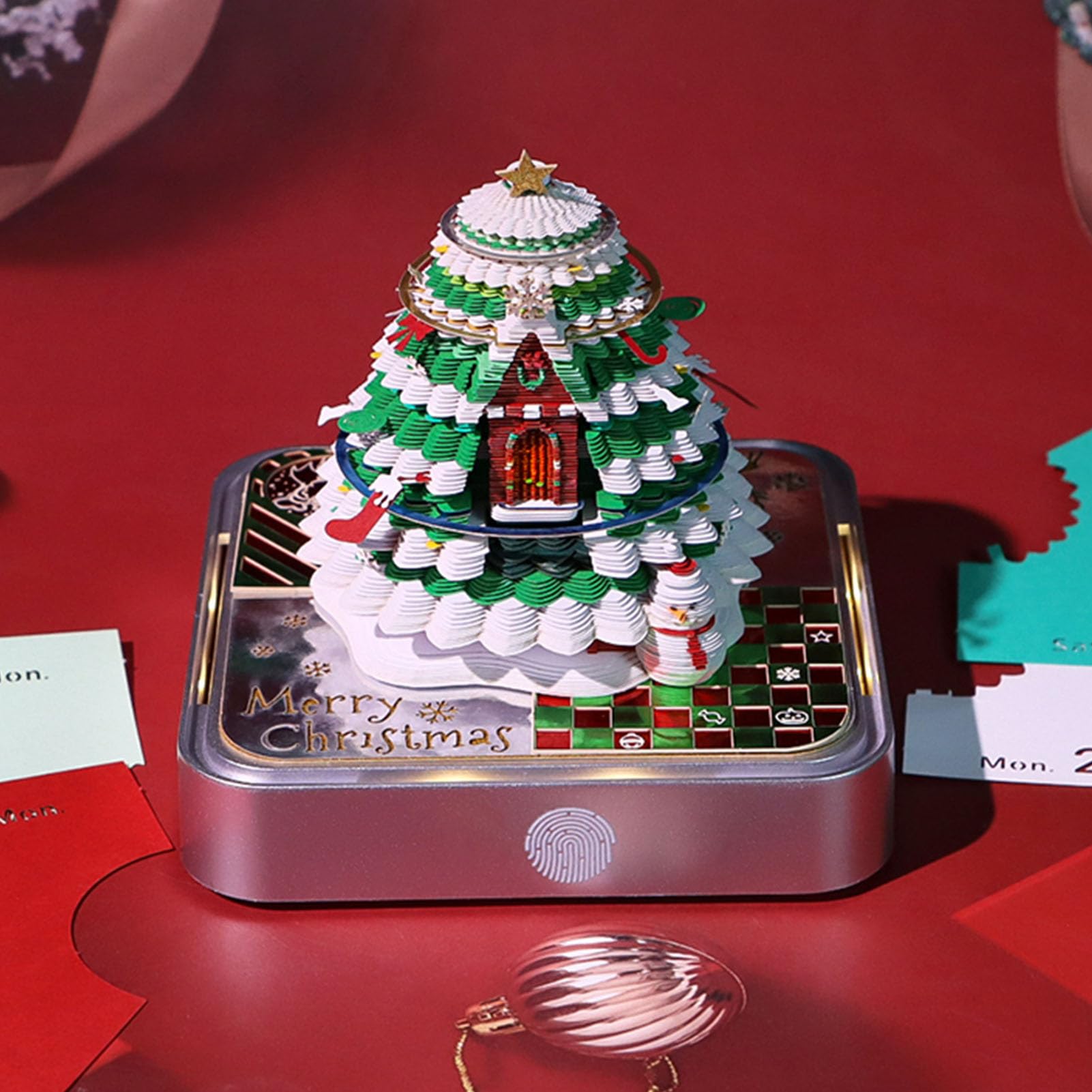 3D-Notizblock, Weihnachtsbaum, Haus, Papierschnitzerei, Kunst-Notizblock mit Kalender 2026 für Schreibtisch, Ornament, Geschenk, 3D-Notizblock, Papierschnitzerei,
