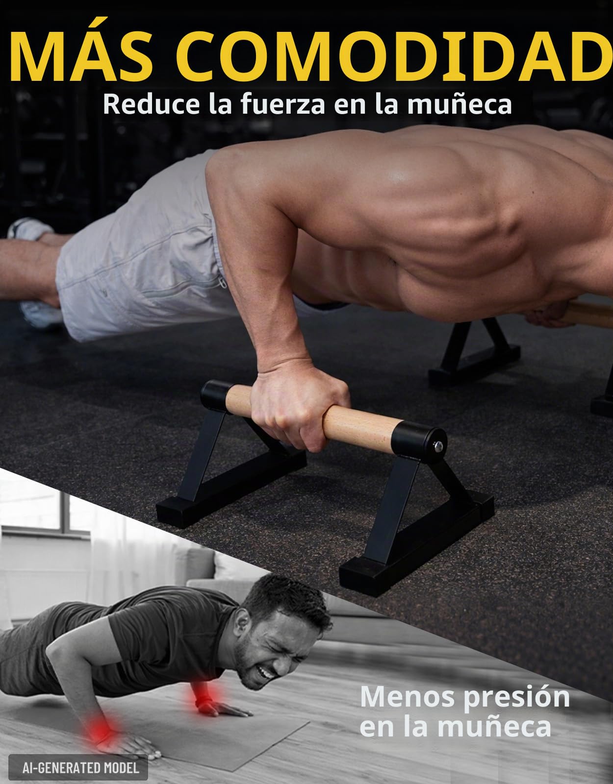 Juego de barras de apoyo para flexiones de madera, 2 piezas de agarres para flexiones de madera de haya con barras antideslizantes para paracalistenia, entrenamiento de fuerza y entrenamiento de