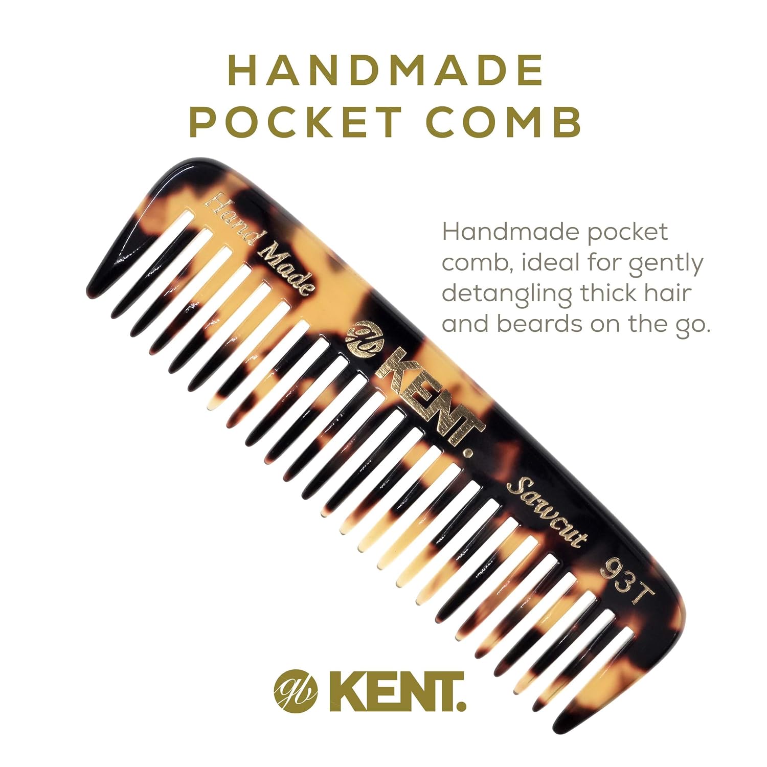 Kent 93T Tokyo White Beard Comb for Men - Wide Tooth Men's Comb, Ideal For Mustaches and Beards and Facial Hair, Small Pocket Sized Travel Detangler Combs, Saw-Cut, Hand Polished, Made in England image 3