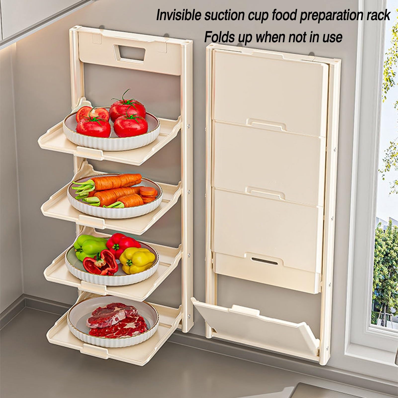 Genérico Estante plegable for platos, estante de almacenamiento de alimentos con ventosa, adecuado for cocina, olla caliente y preparación de alimentos(White,Third floor 47.5cm)