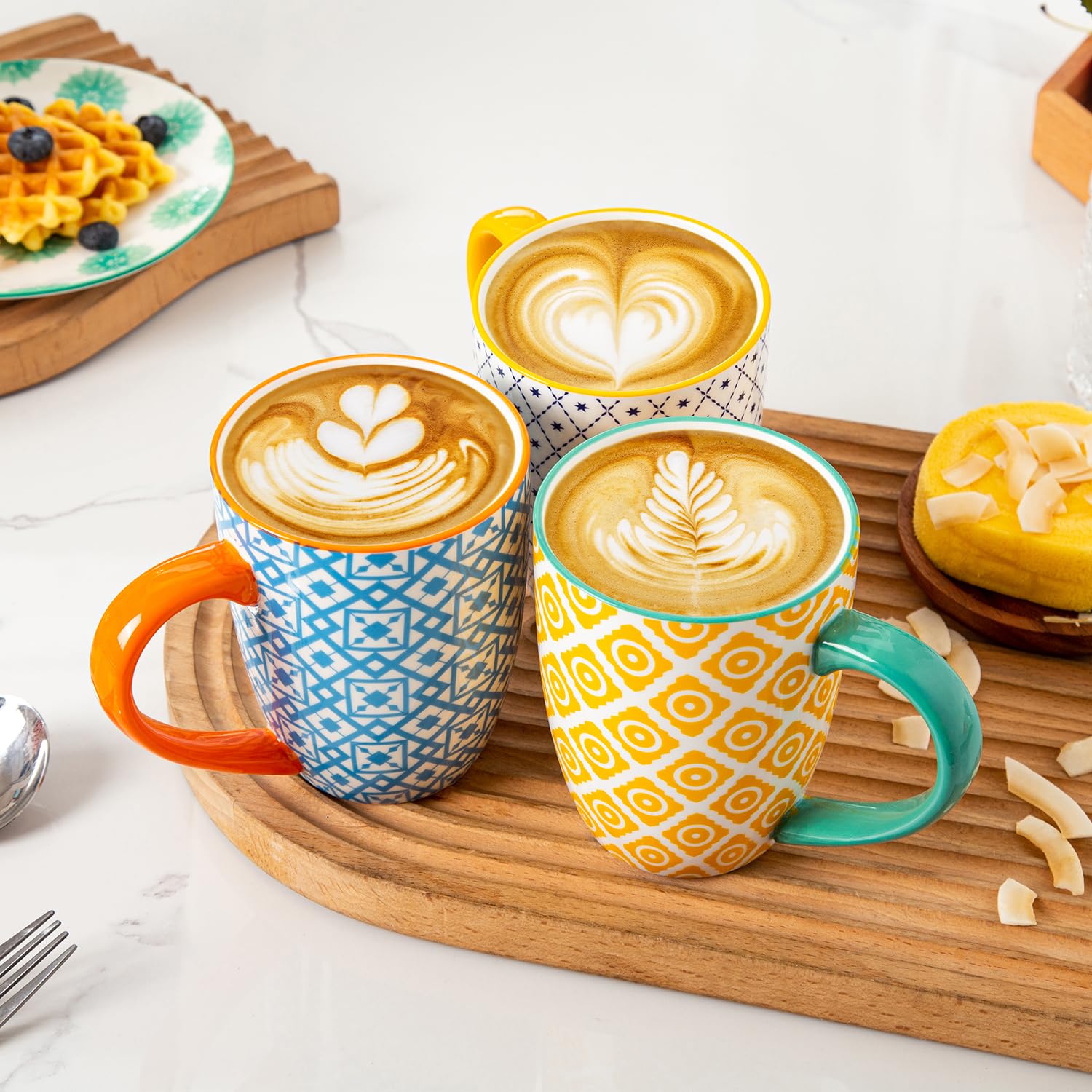 Keramik Kaffeebecher Set - 470 ml große Porzellan-Teebecher mit Griff für Frauen Männer Kakao Latte Cappuccino - Weihnachten Housewarming Geschenk - Set von 6 - Bunt
