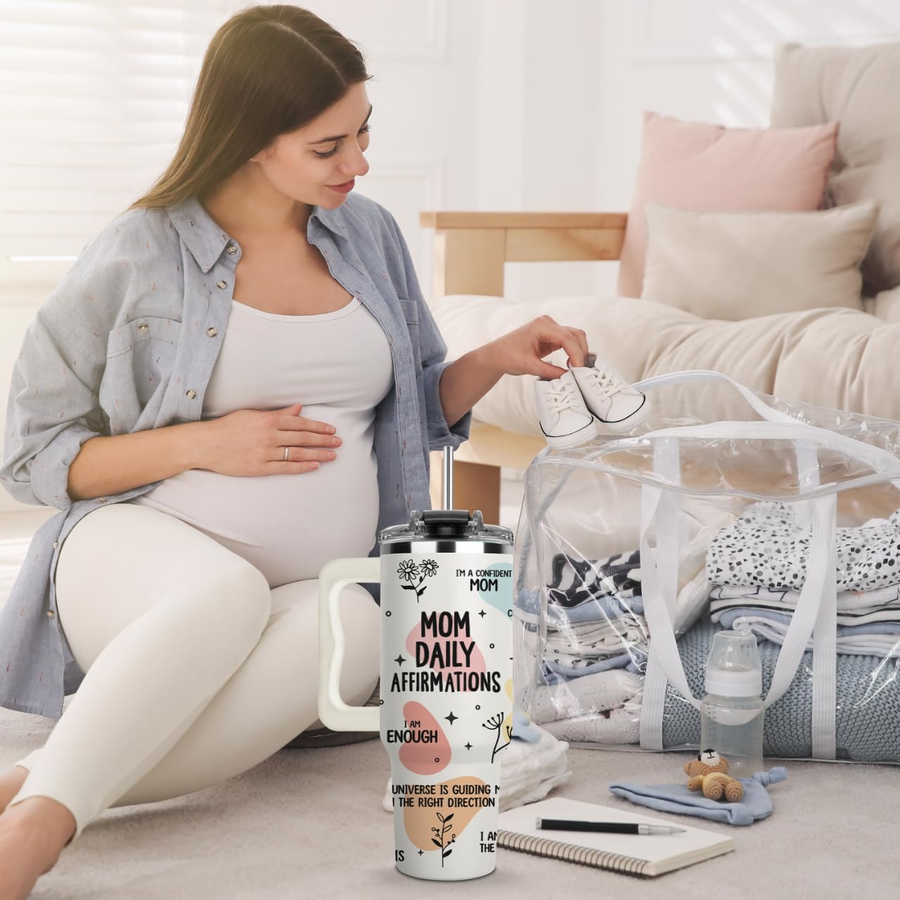 Mothers Day Gifts for New Mom, Mom Daily Affirmations Tumbler 40Oz – Gifts for Mom's Birthday, Expecting Moms Present, Momma Gift from Daughters, Sons, Kids, Inspirational Mama Mug, New Mommy Cup