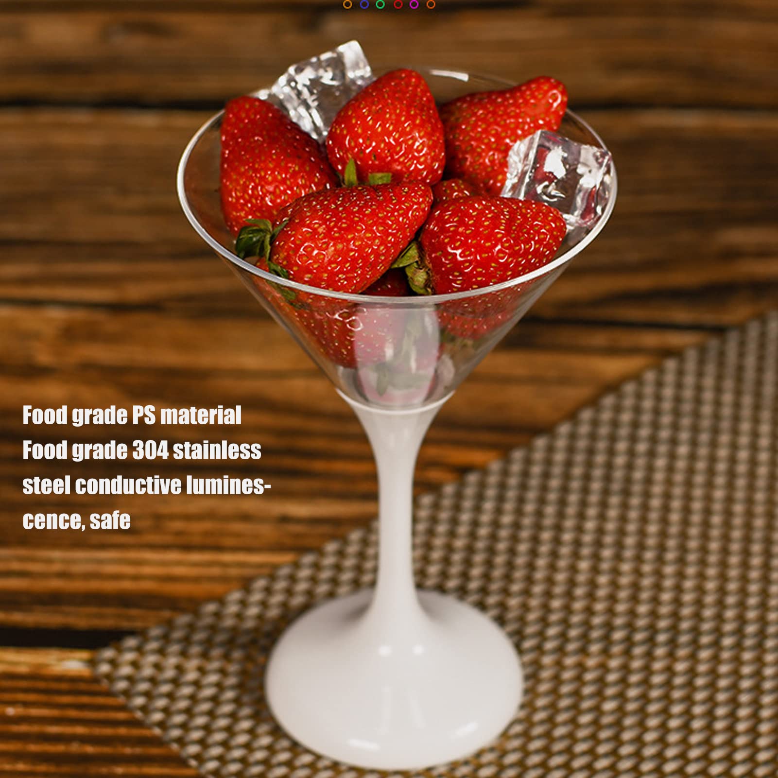 Bicchieri da Martini da 6 Pezzi, Bicchieri da Cocktail Lampeggianti con Illuminazione a LED con Interruttore Automatico, Bicchieri da Martini in Plastica da 210 Ml con Stelo