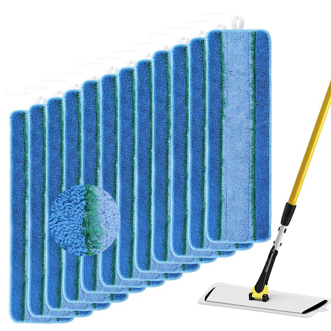 Lot de 12 tampons de rechange en microfibre pour balai Rubbermaid Commercial de 45,7 cm, serpillère de 43,2 cm, système de nettoyage commercial réutilisable humide et sec, tête de recharge de 45,7 cm,